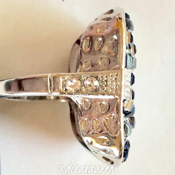 Blue Sapphire w/Topaz Art Deco Ring - Picture 2 of 11